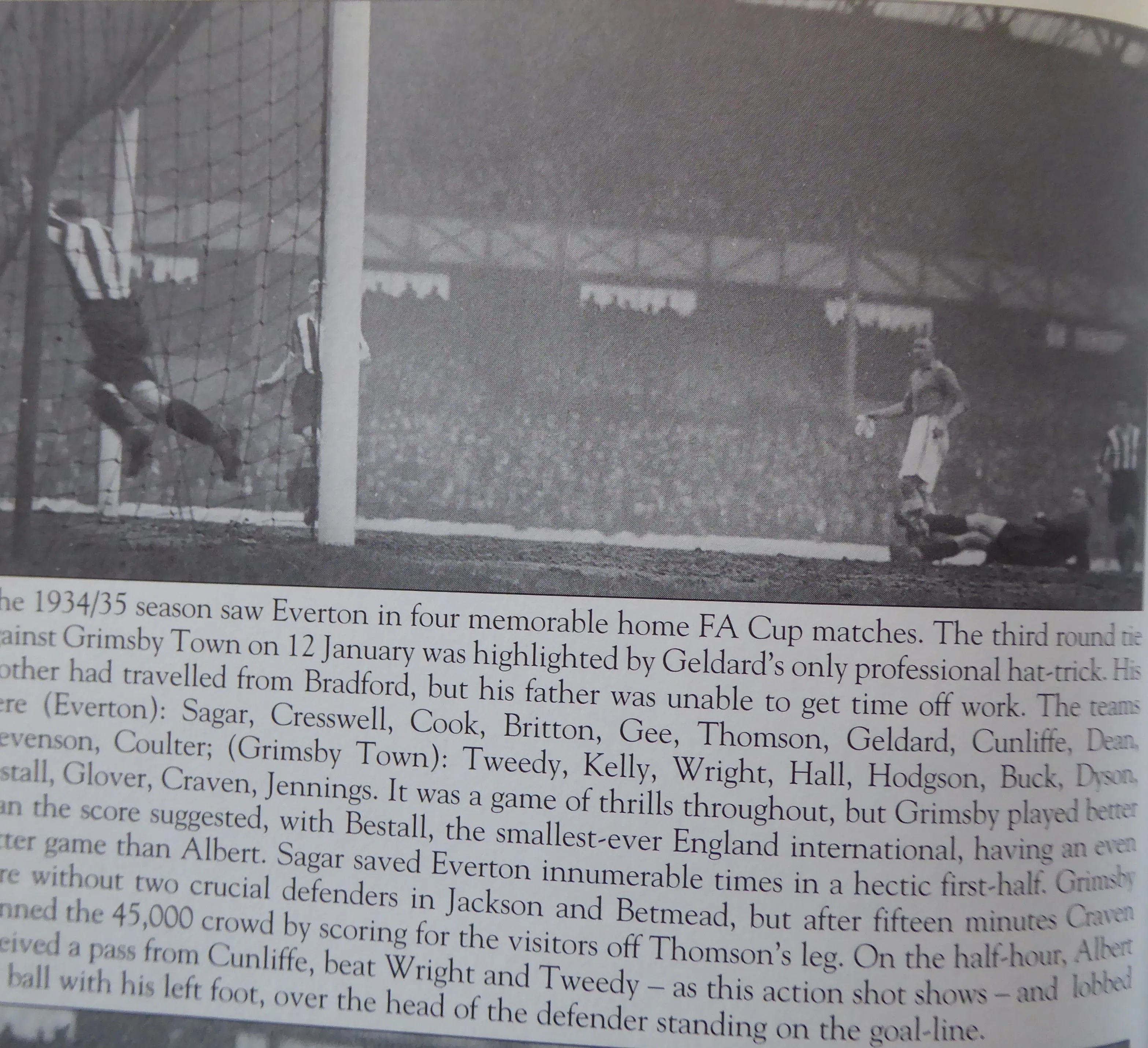 179 12.01.35 Geldard's first v Grimsby (H) FA CUP Albert Geldard lobs home the first of his h...webp