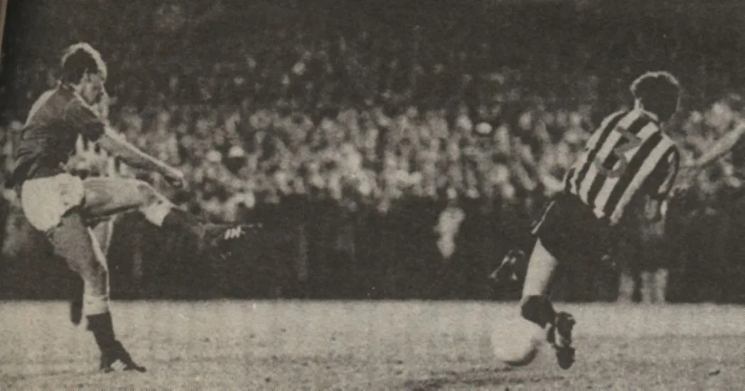 3283 26.12.86 Steven v Newcastle (A) Trevor Steven nets as the Blues cruise to a 4-0 victory ...webp