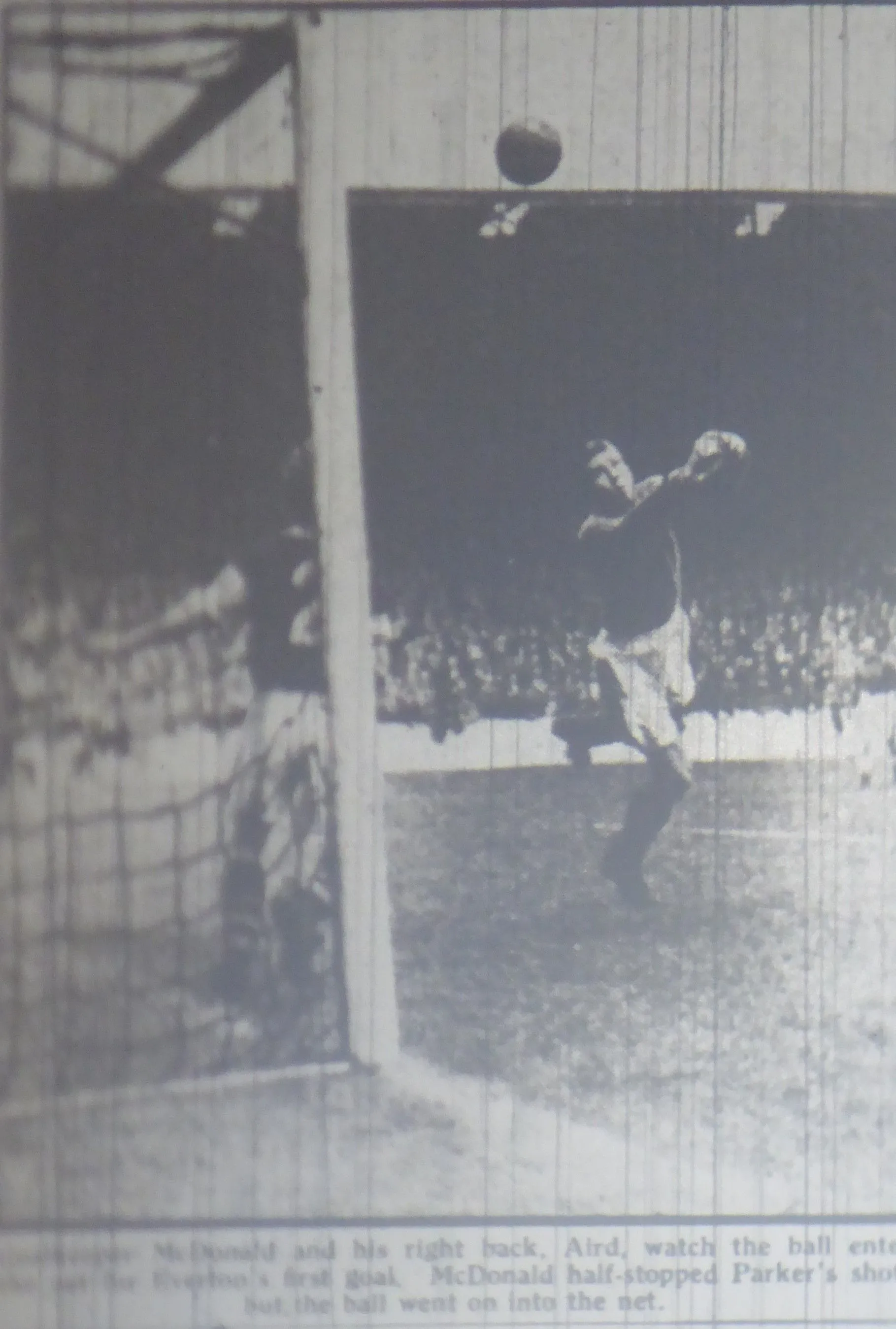 504 04.09.54 Parker v Burnley (A) Burnley keeper,Colin McDonald gets his hands to a shot from...webp