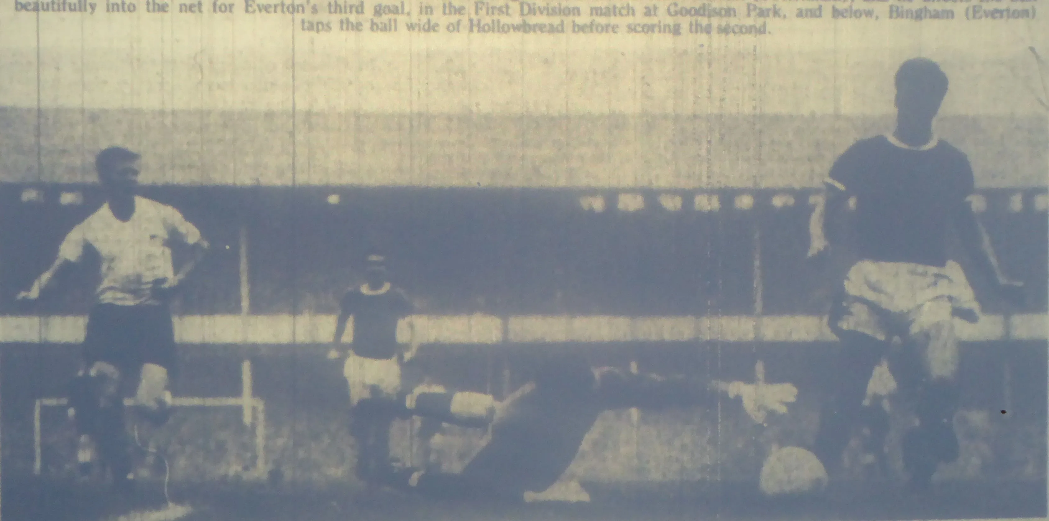 774 04.11.61 Bingham v Spurs (H) Billy Bingham taps the ball wide of John Hollowbread before ...webp