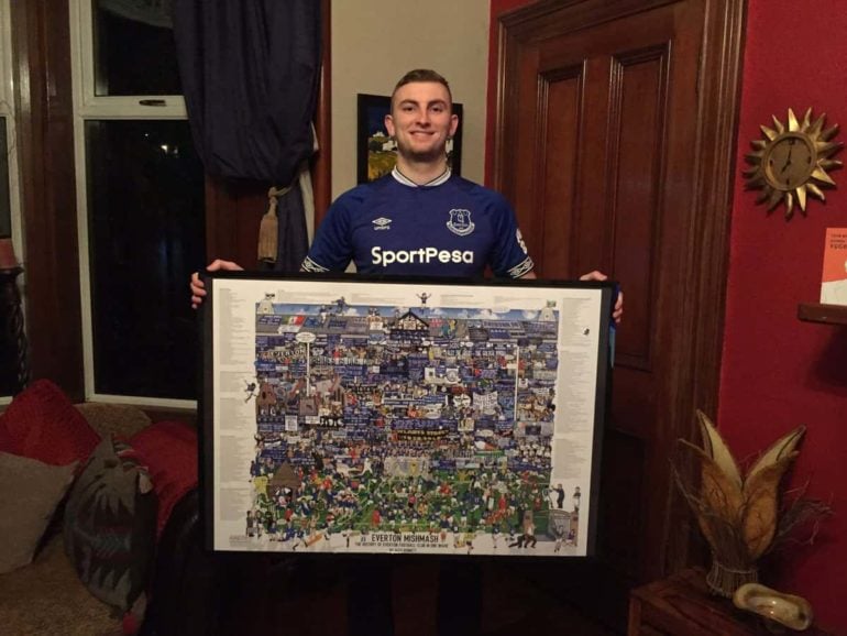 Everton fan with an Everton Mishmash Poster