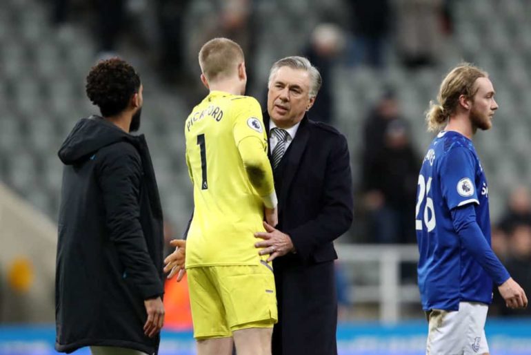 Jordan Pickford and Carlo Ancelotti